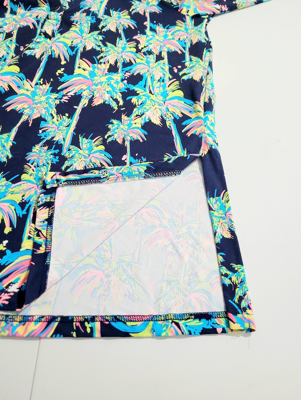 Lulu-B Tropical Palm Print Liquid Knit Tunic Top Large Navy Beach Cover Up - Picture 12 of 12
